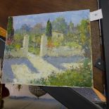 An oil on canvas impressionist style study of a Southern French farmhouse signed Sola