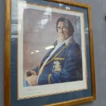 A Fred Truman portrait print signed by Fred Truman