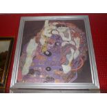 A large print on canvas after Gustav Klimt, in a silvered frame