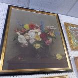 A print of a still life of flowers, in an ebonised and parcel gilt frame