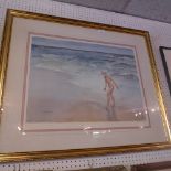 A glazed and framed William Russell Flint print of a nude on a beach signed in pencil and stamped