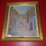 A pastel street scene Jerusalem signed A. Neumann framed and glazed