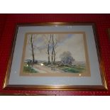 A watercolour rural country scene signed Ian Scott glazed and framed