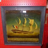 A painting on glass of a French sailing ship La Junon Capitaine Rosamel