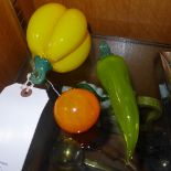 Three items of Thomas Glass coloured glass vegetable viz a yellow pepper, a green chilli and an