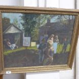 An oil on canvas depicting artists at work in gilt frame