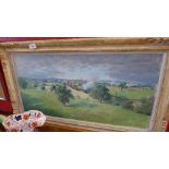 CB Fannan oil on canvas of a landscape with train dated '54 in gilt frame