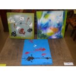 A set of three oils on canvas abstract studies by Tay Dall signed, titled and dated
