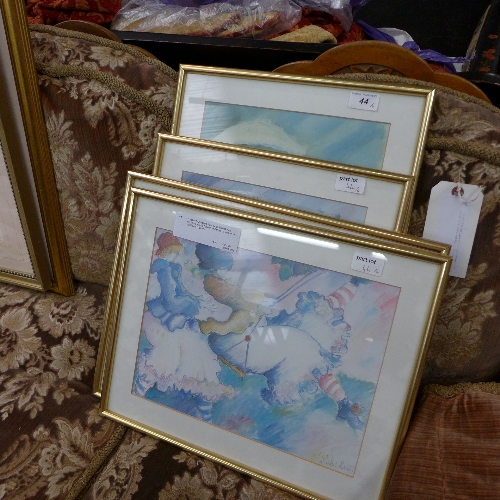 A set of four watercolour by Michael Bonlet depicting still life flowers and three of woman in