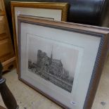 A framed and glazed print of "Notre Dame" and a golfing print