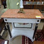 A French Empire style painted console table with marble top above frieze drawer mirror back and