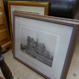 A framed and glazed print of ''Notre Dame'' and a golfing print