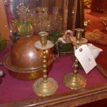 A collection of various brass and copper item together with some green coloured glass items, a small