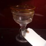 A C20th hand blown glass goblet signed to base