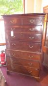 A Georgian mahogany chest on chest having two short above six long drawers on bracket feet