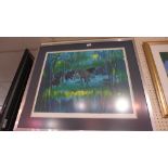 A limited edition lithograph of elephants in a jungle signed 214/250