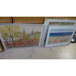 A set of four limited edition prints by French including Beach, Market and coastal scenes (4)