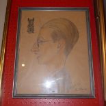 A glazed and framed cartoon portrait study signed G. Diswald