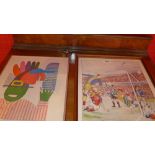 A Limited Edition lithograph of a football scene 'Cornered' signed together with another lithograph