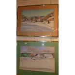 A pair of watercolours Eastern European rural dwellings signed