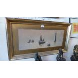 An early C20th watercolour of sailing boats by a lighthouse signed V. Clyto in a gilt frame