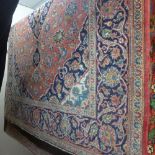 An extremely fine central Persian Kashan rug, 208cm x 140cm, pendant floral sapphire medallion