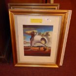 A Dali colour print framed and glazed and two other pictures