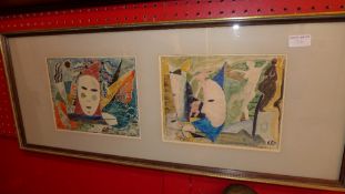 A pair of watercolours nude figures and aquatic studies in single mount and a similar