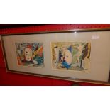 A pair of watercolours nude figures and aquatic studies in single mount and a similar