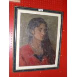 In the manner of Nicolai Fechin, A portrait painting oil on board in later frame