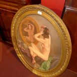 An oil on board study of a nude female looking into a mirror in a carved giltwood frame