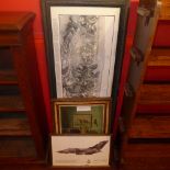 A glazed and framed Sidney Paget print of a battle scene together with a print of a Tornado aircraft