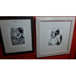 Two glazed and framed lino cuts by Jim Anderson signed in pencil together with another similar (3)