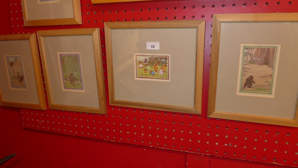 A collection of colour prints of nursery tables framed and glazed