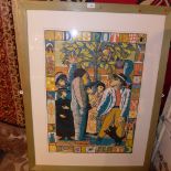 A Limited edition lino cut by Jim Anderson 'Dispute' glazed and framed