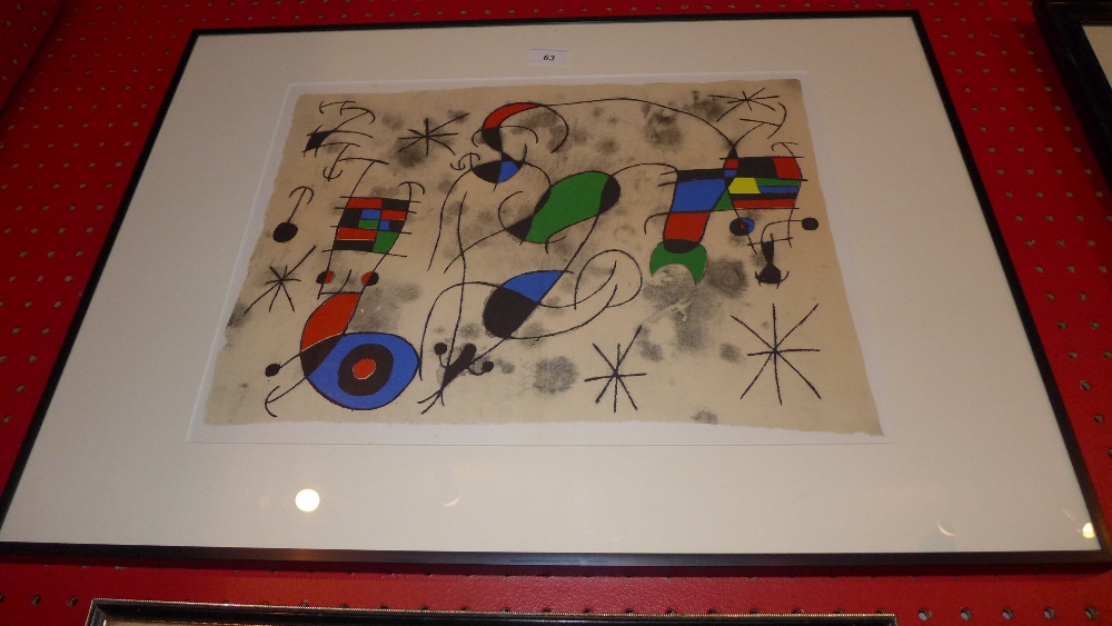 A glazed and framed Joan Miro lithograph 'Colours 1976' unsigned