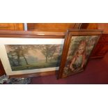 A glazed and framed print of a park and a print on canvas portrait of a girl