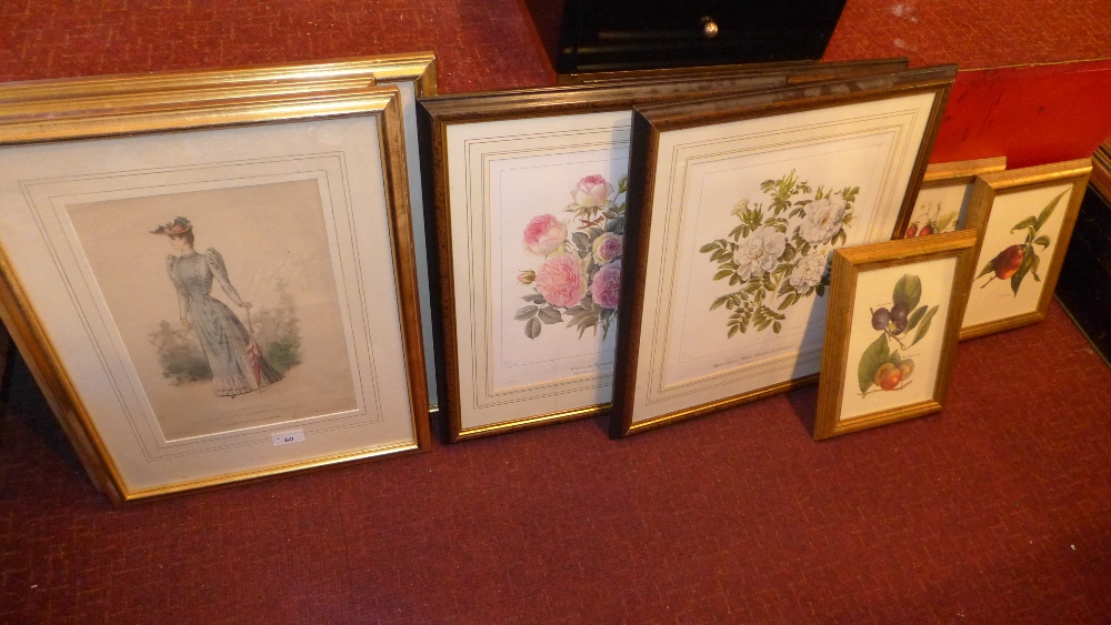 A set of three colour fashion prints, botanical prints and fruit prints