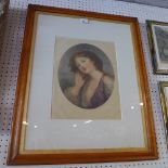 A signed mezzotint portrait of a young woman by Collier, oval mount in maple wood frame 14.5'' x