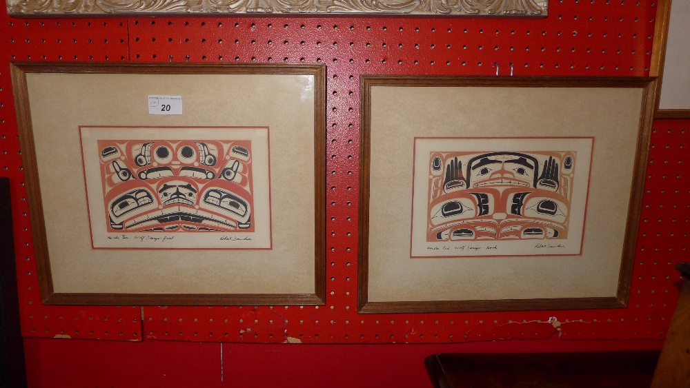 A pair of Robert Davidson colour prints 'Haida Box Wolf Design Fronts', signed