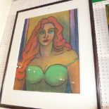 A framed glazed and mounted pastel study of a red headed woman 'The Model' by Brian Baldwin