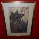 A Toshi Yoshida woodcut titled 'Hiirenti Temple Bell' dated 1951 and signed
