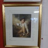 A Victorian mezzotint depicting a boy with rabbits signed under in pencil Sydney E.