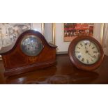 A C19th mahogany dial clock with Roman numeral dial and an inlaid Edwardian mantel clock