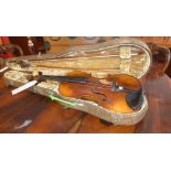 A late C19th German violin in the manner of Steiner, with bow in a case