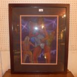 A pastel study of pole dancers at Stringfellows by Cameron Rudd framed