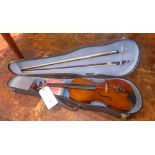 A late C19th German violin with bow in a case