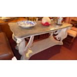 An imposing simulated stone and marble centre table in the Renaissance manner, raised on four