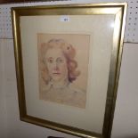 A glazed and framed watercolour portrait of a Lady monogrammed (A/F)