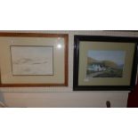 An oil on board by J.Power depicting 'Slate Country' and a J.Power watercolour titled Belmont